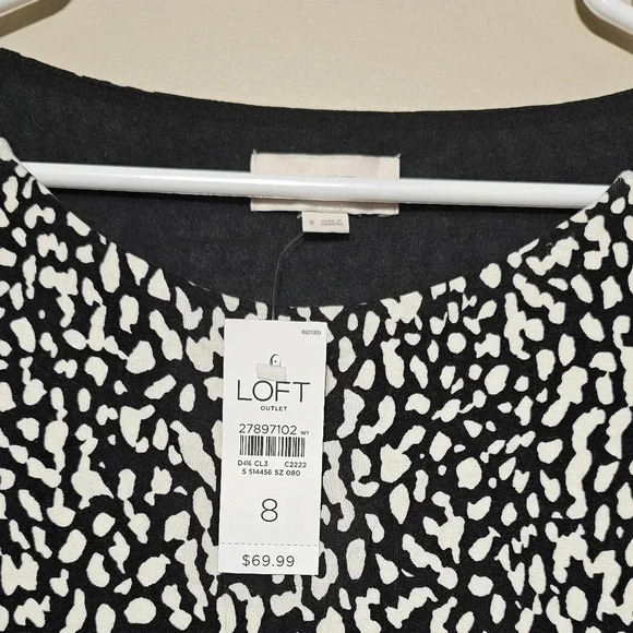 LOFT Short Sleeve Dress Women's Size 8 Black White Stretch Pullover Animal Print - Picture 5 of 8